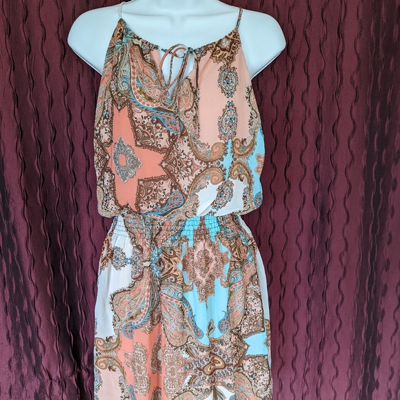 Unbranded sundress boho style teal and brown - Picture 1 of 3